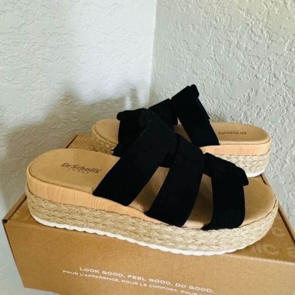Dr. Scholl's Electric Platform Wedge Sandal,‎ Cushioned, Black/Tan, Size 8, NWT - Picture 4 of 16